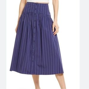 Treasure & Bond Blue Pinstriped Button Front Midi Skirt Size Medium